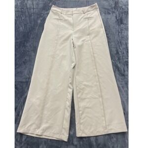 By Design Dress Pants Womens 12 Beige Stretch Pleated High Rise Cropped Wide Leg